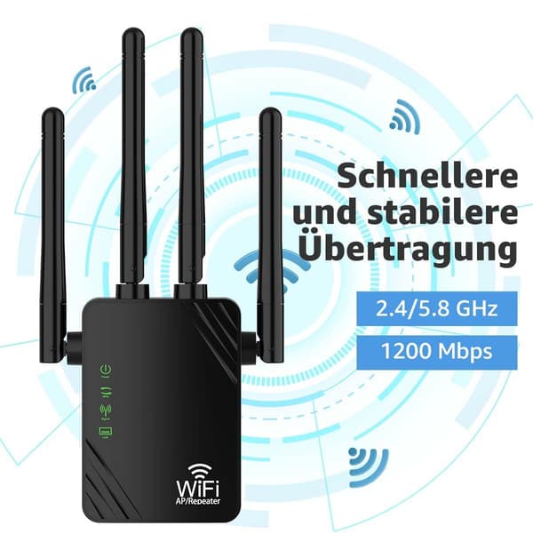 WLAN-repeater WLAN-forsterker 1200Mbit/s 5GHz & 2.4GHz dual-band W