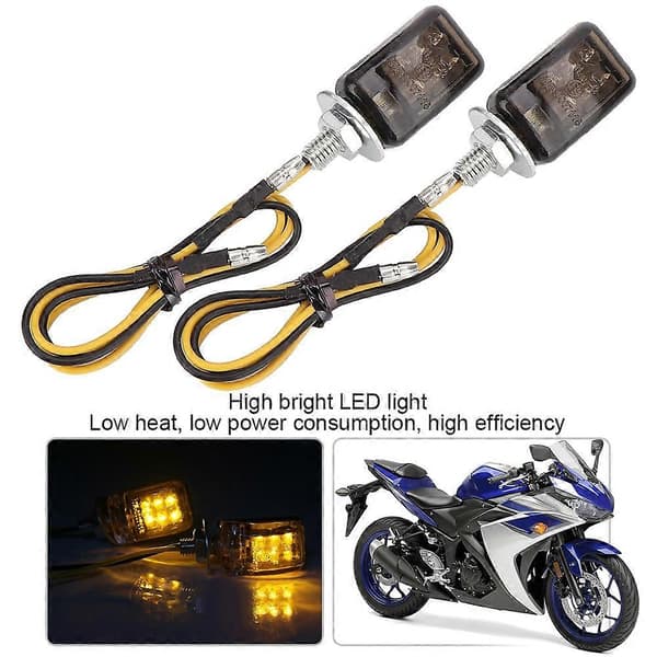 2 stk. Universelle Motorsykkel Mini Gule LED Blinklys Auto Tilbehør (Svart Røykfarget)