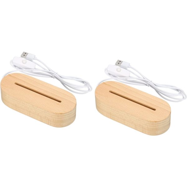 Trä LED Ljusbas Stativ, 2 Pack Oval Trä 95 x 5 mm
