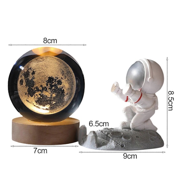 Stellar Sphere Lampe med Faux Krystal og LED Base, Klar Kugle med 3D Udskæring, Natlampe til Hjemmeindretning C