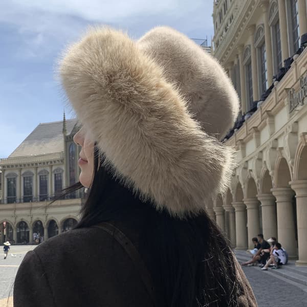 Faux mink pels hue, khaki, plysset og varm