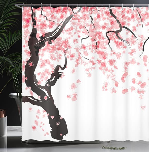 Blomster Dusjforheng, Kirsebærblomst Tre, Stoff Bad Dekor