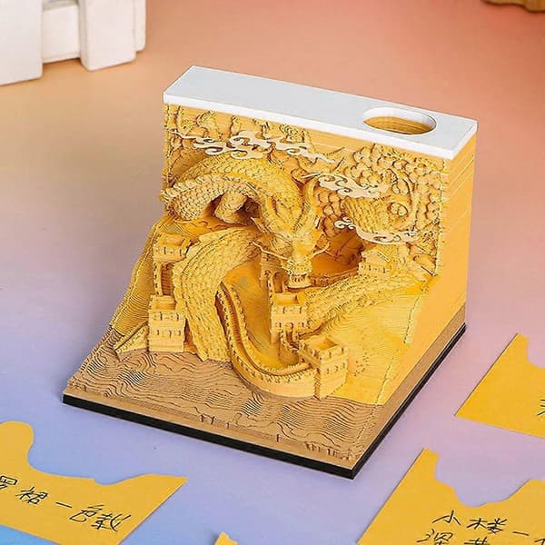 3D Dragegravering Notelampe Velsignelse Held og Lykke Memoblok Sticky Note Lampe Dekorativ Drage Notesblok Skrivebordsdekoration No Light