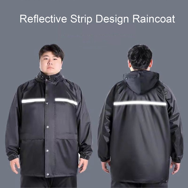 2 stk./sett Regndress for voksne, vanntett, pustende, godt synlig refleksstripe, utendørs regnjakke og bukse, regntøy med hette for menn og kvinner 5XL A