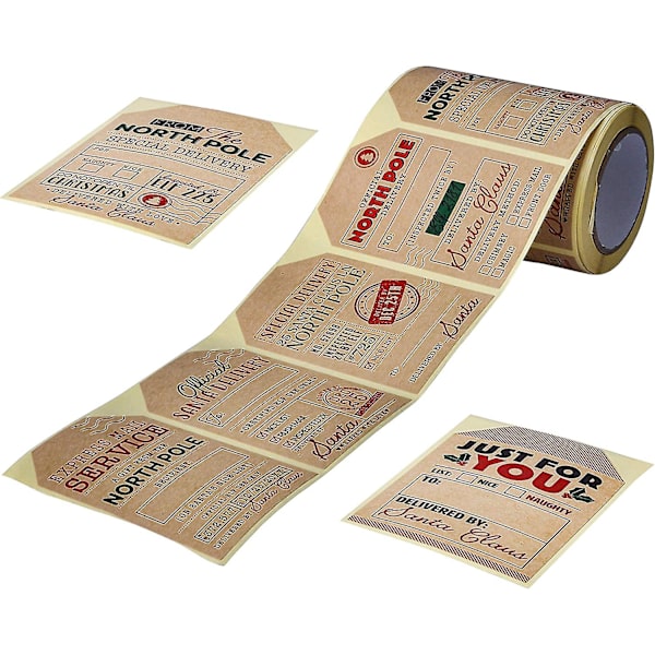 &Wabjtam 200 kpl Kraft-paperitarra-rulla, joululahjatelineet joululahjojen pakkaamiseen, tarratelineet&