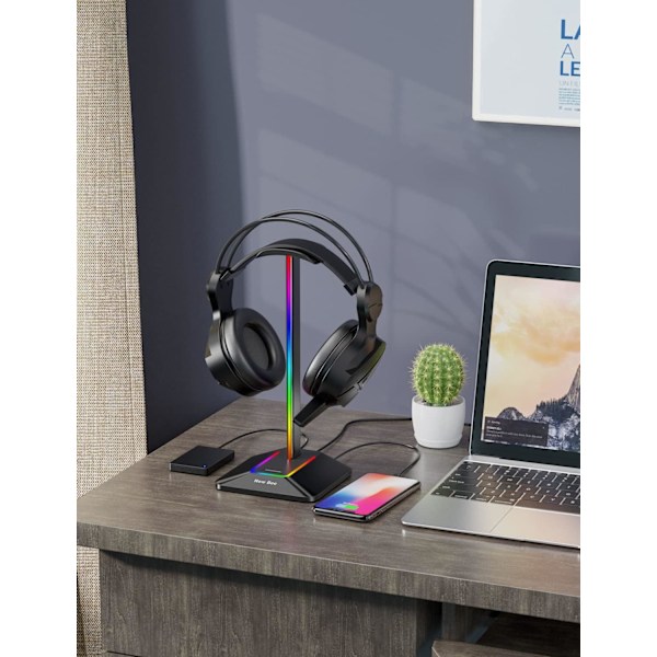 Hörlursställ RGB Headsethållare med 2 USB
