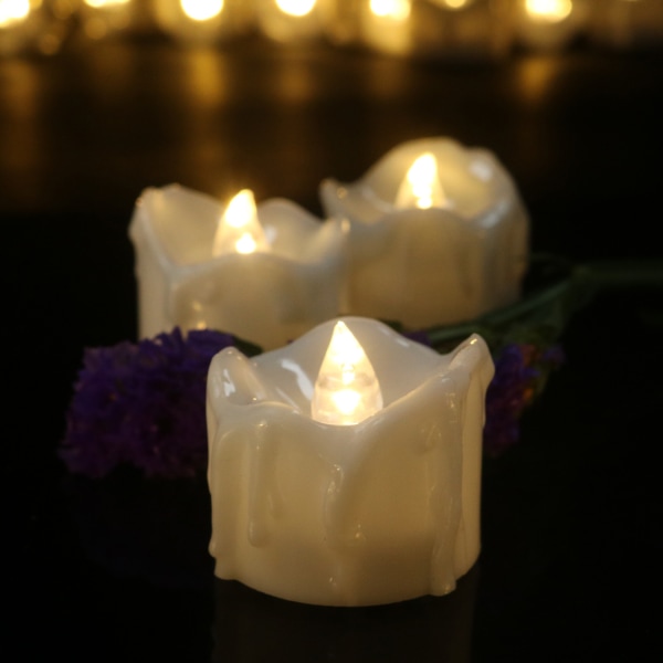 12 LED-lys (varmt lys), flammefrie te-lys