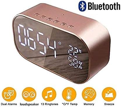 Digital speilvekkerklokke med Bluetooth-høyttaler, lysende alarm