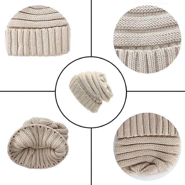 Unisex Hue Halstørklæder Handsker Sæt Strik Slouch Beanie Hue Halsvarmer Touchscreen Khaki