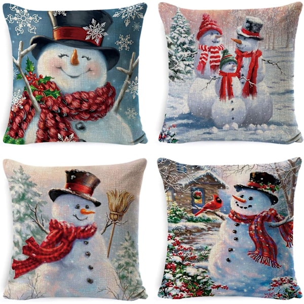##/Snögubbe Kuddfodral - 45x45cm Linne Bomull Kuddfodral Carto##/