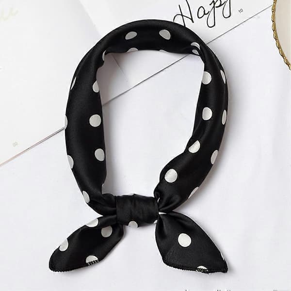 Dam Polka Dot Satin Hårband Hårknut Gummiband Silke Scarf Halsduk Huvudduk Black Polka Dot*