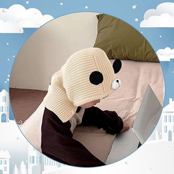 Balaclava hue til børn - beige, vinterørevarmere til drenge og