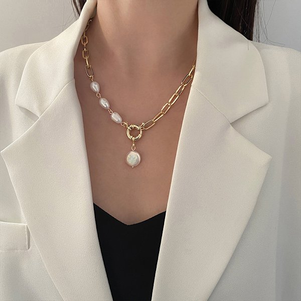 ##/Retro barockpärlhalsband, metallhänge kragekedja##/