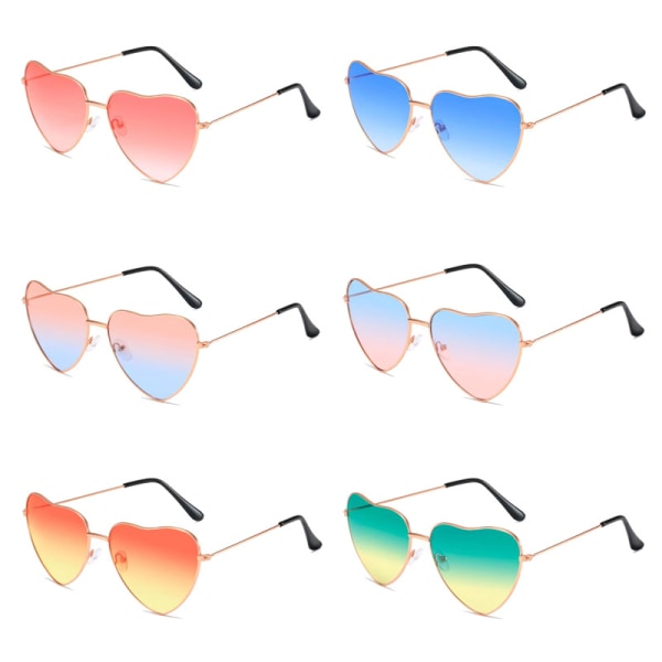 #6 STK Hjerteformede solbriller for kvinner Hjerteformet innfatning for hippiekostymetilbehør#