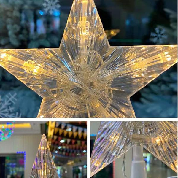 Lysende julestjerne til juletre, juletretopp med LED, Chr