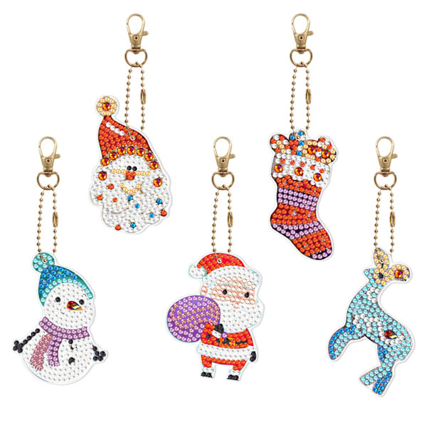 ##/5-pack DIY Diamantmålning Nyckelringar till Jul##/
