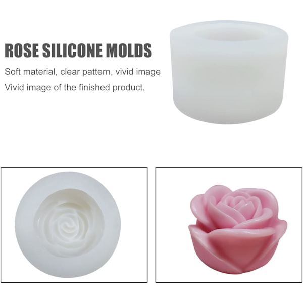 Sæt med 3 Rose Lysforme, 3D Blomsterforme til Kagedekoration