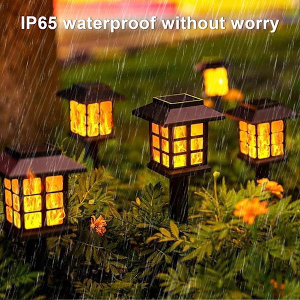 2/6 st Gräsmattelampor Flimrande Låga Solcellslampor IP65 Vattentät Problemfri Installation Automatisk På/Av Utomhus Solcellsträdgårdslampor 6pcs