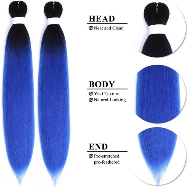 3-pack (24 tum 3-pack, svart blå) försträckta hårförlängningar
