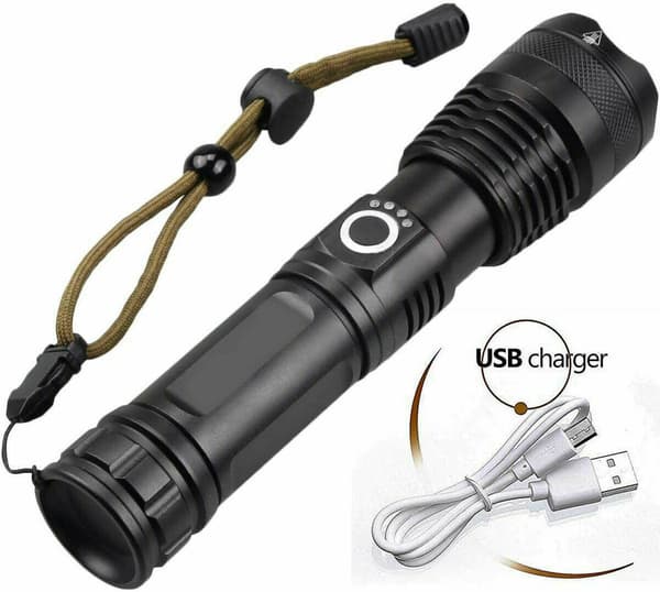 Lommelykt med strømvisning, lang rekkevidde, P70 teleskopisk zoom, N