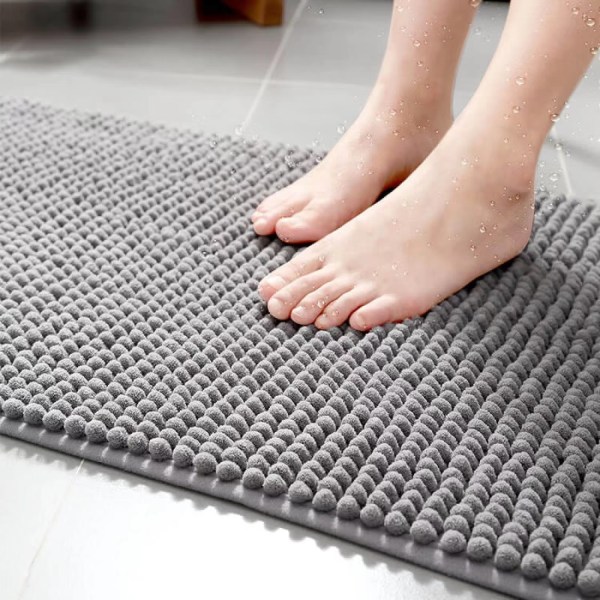 40x60cm (Mørkegrå) Bademåtte Antislip Absorberende Badeværelsesmåtte til Bruserudløb Badekar Toilet Køkken Mikrofiber Chenille Maskinvaskbar