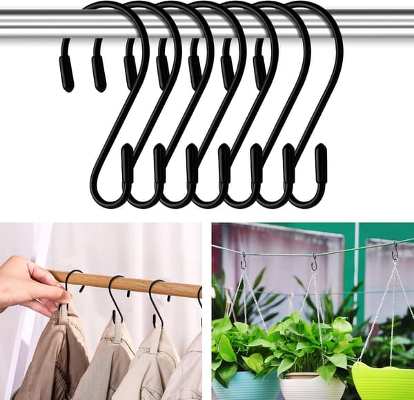 S-kroge Pakke med 12 - Sort - 8cm - S-formet - Maksimal Belastning: 5kg