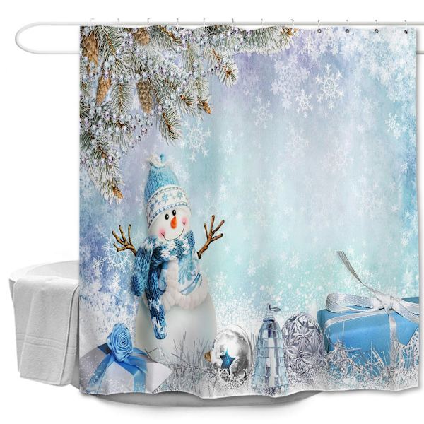 ##/Blå snemand gaveæske bruseværelsesgardin, 180*180cm##/