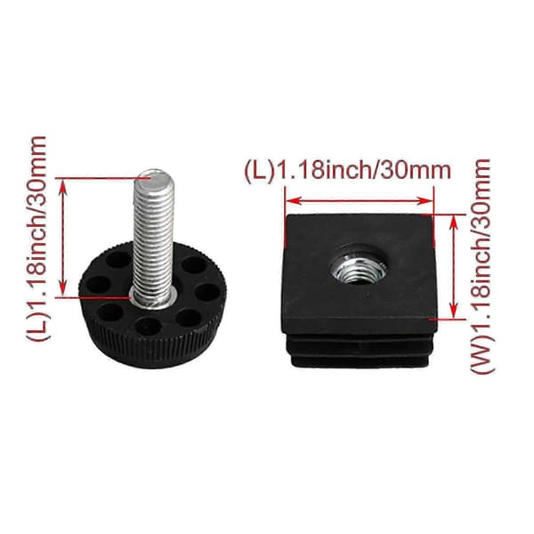 10 stk. Justerbare M8 Gevind Møbelfod & 3x3cm Firkantet Bordben Prop End