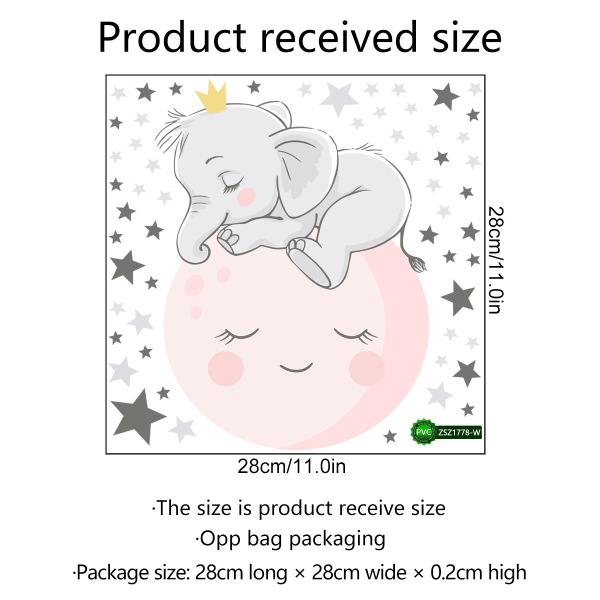 Kreativ Lysende Vægsticker Tegneserie Elefant Måne Smilende Ansigt