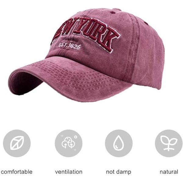 Vinröd Basebollkeps Unisex Justerbar Keps med Skärm Anti-UV Solskydd