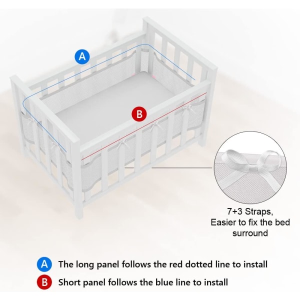 Baby Cabin Bumper, Sengestol Bumper, 3D Mesh Fôr, Trygt for Seng Luft