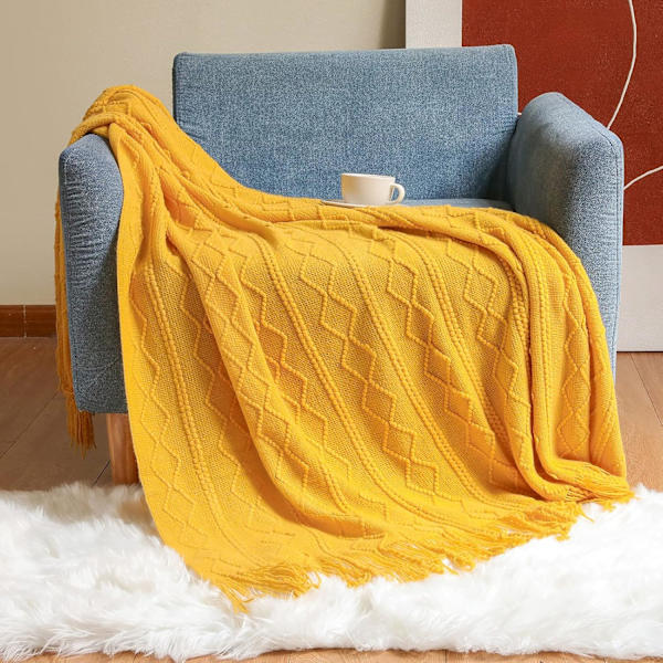 ##/Sofa Tæppe til hele året - Gul 130*230cm Strikket Tæppe Po##/
