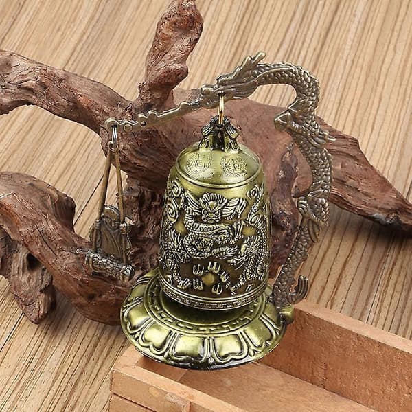 Metallklocka Utskuren Drake Buddhistisk Klocka Lycka Feng Shui Ornament Dekoration A