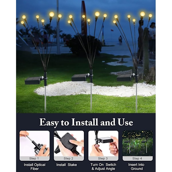 Sæt med 4 10 LED solcelle-ildfluer (4 stk., varm hvid), g