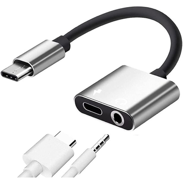 Usb C hodetelefonadapter 2-i-1 adapter 3,5 mm hodetelefonkontakt