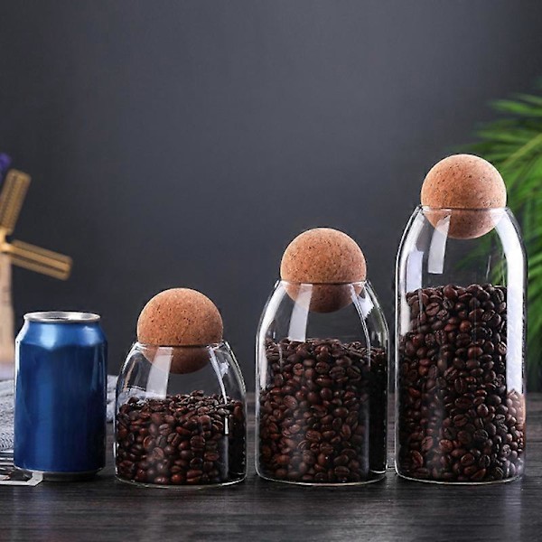 Förvaringsflaska Anti-deform Tålig Vattentät Korkpropp Böna Socker Glasburk för Kaffe 550ML