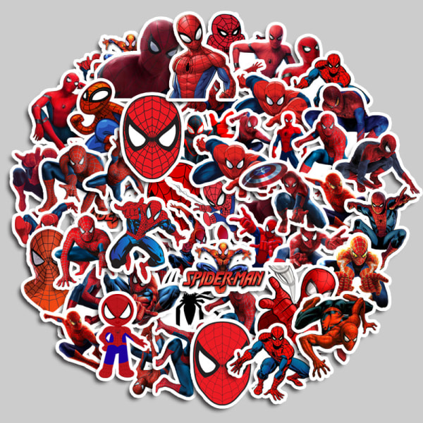 Et sett med 50 Spider-Man tegneserier på tvers av landegrensene bagasje klistremerker fanget