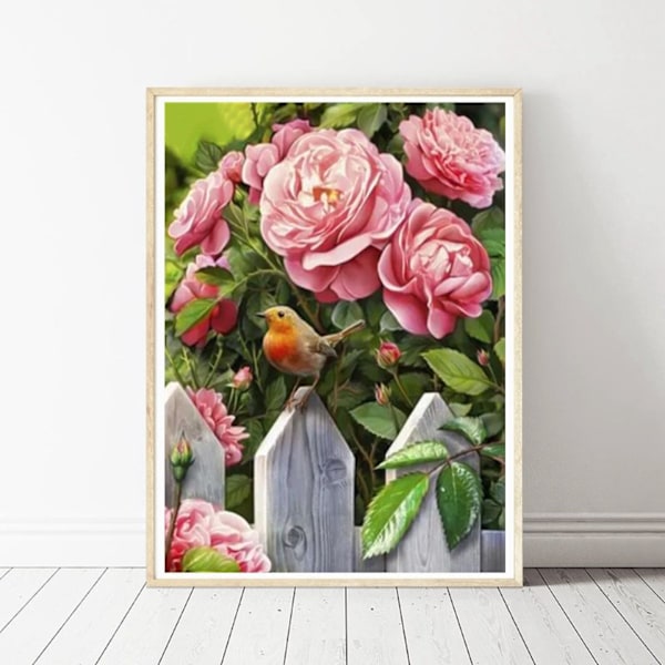 ##/Måla DIY 5D Diamantmålning Kit Blommor Rosor Landsbylandskap##/