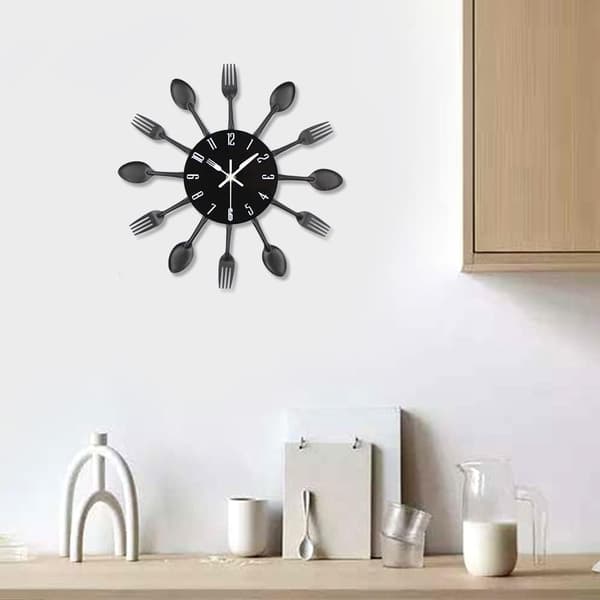 ##/Peiliefektikeittiökellon lusikka ja haarukka - 32*32*4CM Musta##/