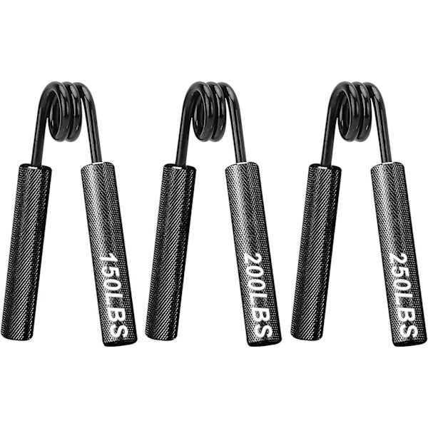 Fingerövningsgrepp, Set om 3 (150, 200, 250 lbs-Svart), Stur