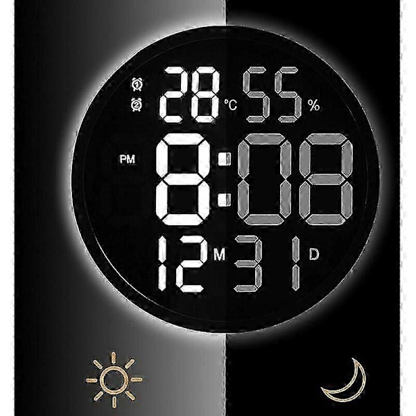 Digital LED Smart Väggklocka Stora Siffror Temperatur Luftfuktighet Display Elektronisk Klocka Modern Design Heminredning