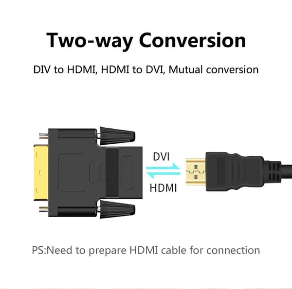 DVI til HDMI-adapter, 1080P Full HD, 2-pakning, Svart