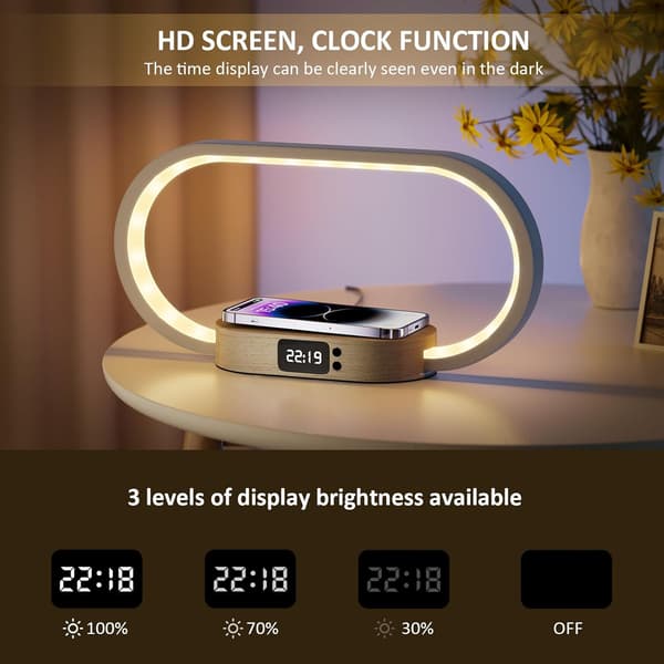 Sengelampe med trådløs opladning, Touch Control LED Bordlampe Dæmpbar