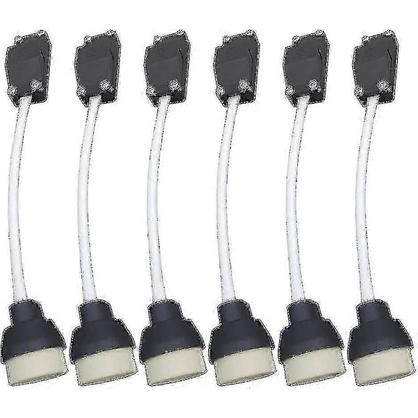 (6-pak) GU10 Lampeholder Keramisk Base og Klemmblokk/bro med Kabel og Isolasjonshylse - Pærekontakt Adapter for LED og Halogen