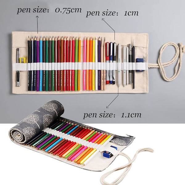 2 stk. Canvas Blyantspose (36 Slots), Canvas Penselpose Etuier, Farve