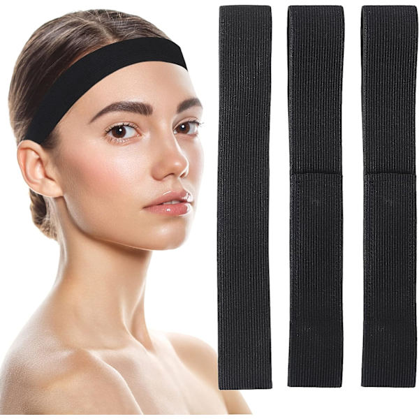 3-pack Wig Elastiska Band för att Hålla Håret på Plats 3cm Svart Nylon E