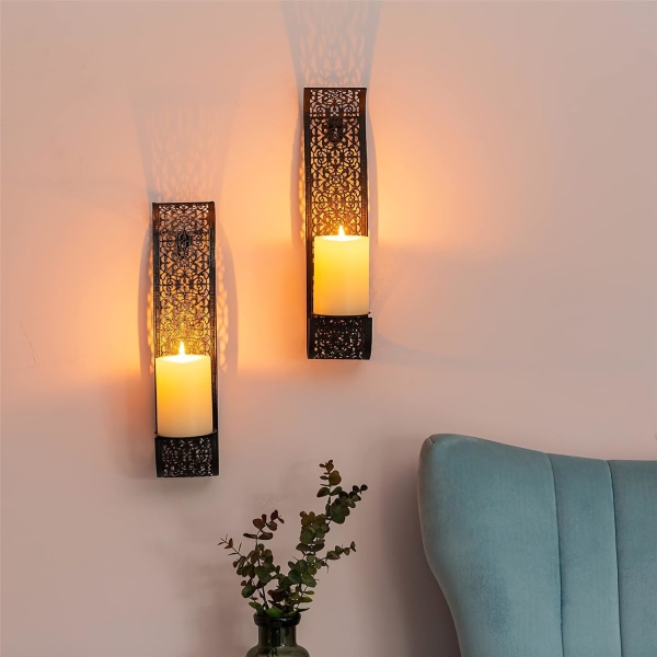 Sort - Sæt med 2 vintage vægmonterede lampetter Søjlelampetter Dec
