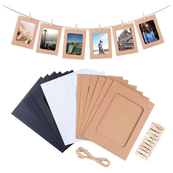 ##/10 st Kraftpappersfotoramar Hängande DIY Väggdekor med Klämmor Rep för Foton##/