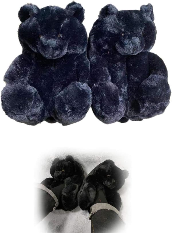 Faux Pels Hjemmesko med Teddybjørn - Sort til Kvinder og Piger