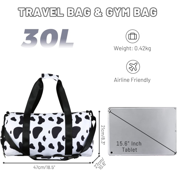 Liten reiseveske for kvinner Milk Cow Pattern Sports Bag for Women